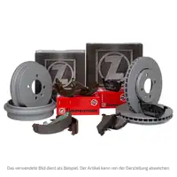 ZIMMERMANN Bremsscheiben + Bel&auml;ge + Trommeln + Backen f&uuml;r FORD Fiesta 6 MK6 vorne + hinten