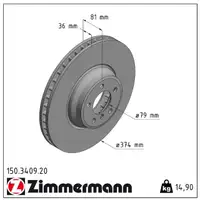 ZIMMERMANN Bremsscheiben Satz f&uuml;r BMW 7er E65 E66 E67 760i 445 PS + 745d 300/329 PS vorne