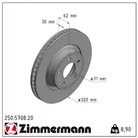 ZIMMERMANN Bremsscheiben Satz f&uuml;r FORD Mustang MK6 2.3 EcoBoost ohne Performance vorne