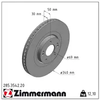 ZIMMERMANN Brake Disc Set for HYUNDAI Santa Fe 4 and KIA Sorento 3-inch front 51712-C5700