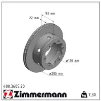 ZIMMERMANN Bremsscheiben Satz &Oslash; 285mm f&uuml;r MERCEDES Sprinter 4-t 904 VW LT 28-46 2 hinten