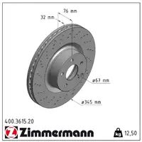 ZIMMERMANN Brake Disc Set for MERCEDES W220 C215 S500 S55 AMG S600 (Front) 2204211112