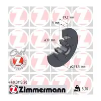 ZIMMERMANN Bremsscheiben + Radlager + Bel&auml;ge f&uuml;r PA C3 II III C4 I 207 208 I 307 hinten
