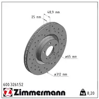 Zimmermann SPORT Bremsscheiben Satz f&uuml;r VW POLO 6 2.0 GTI PR-1ZB ab Fgst. AW-J-000 vorne