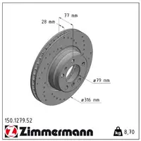 Zimmermann SPORT Bremsscheiben Satz f&uuml;r BMW 7er E38 728-735i 725tds 730d vorne