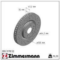 Zimmermann SPORT Brake Disc Set for Honda Accord VIII 2.4i 2.2i-DTEC (Front)
