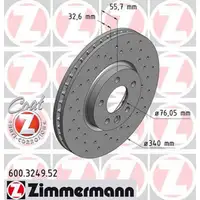 Zimmermann SPORT brake discs + brake pads + sensor for VW T6 PR-2E4 (front), model year 2019 and later
