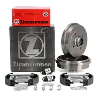 ZIMMERMANN Brake Drums + Brake Shoes + Wheel Cylinders for VW Golf 1 and 2, Polo (Rear)