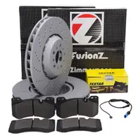 Zimmermann FORMULA Z Bremsscheiben + TEXTAR Bremsbel&auml;ge + Sensor f&uuml;r BMW M2 M3 M4 vorne