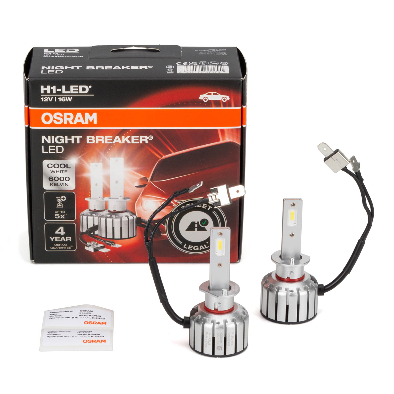 2x OSRAM H1 NIGHT BREAKER LED Scheinwerferlampe mit Straßenzulassung 12V  16W P14.5s 6.000K 