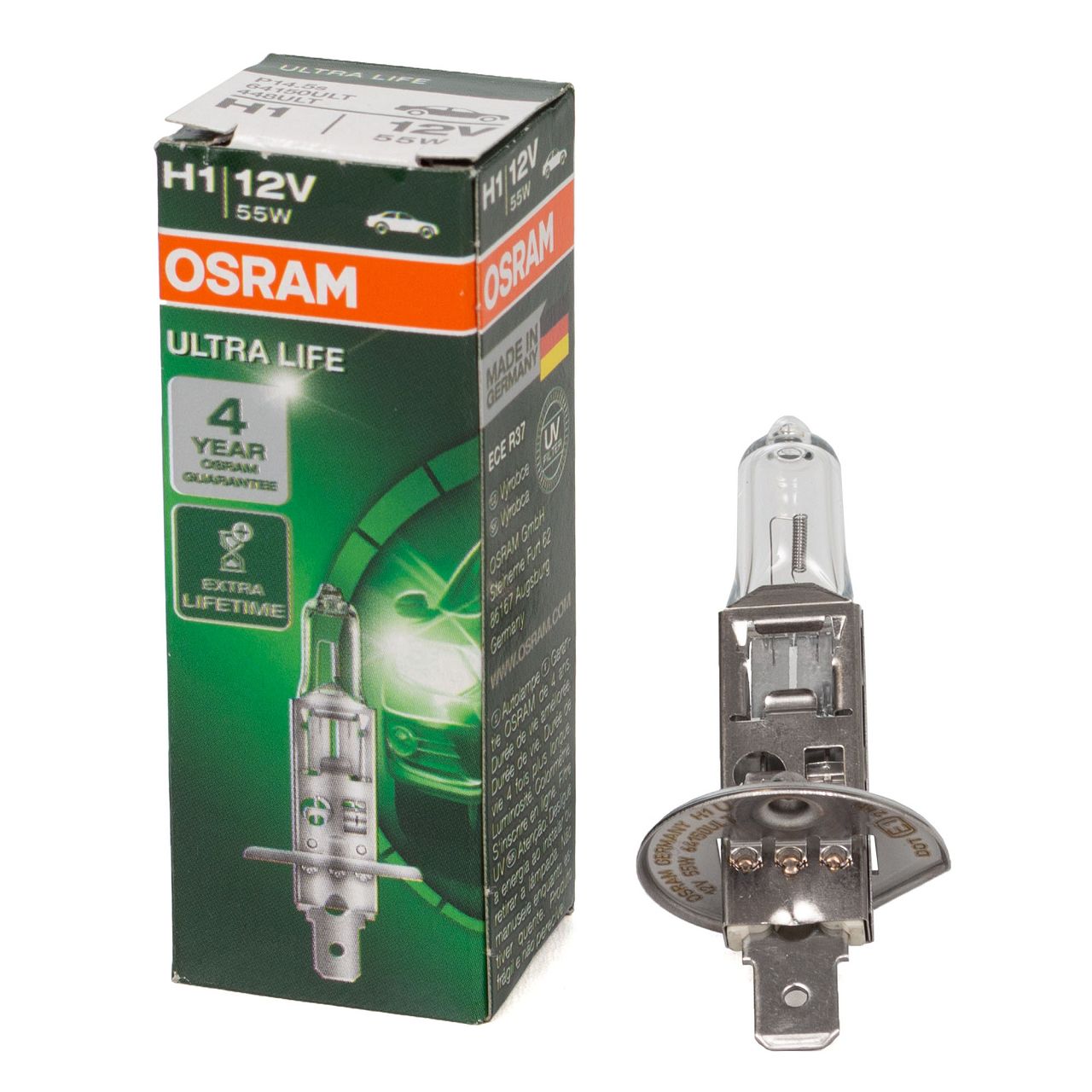 OSRAM Halogenlampe Glühlampe H1 ULTRA LIFE 12V 55W P14,5s 64150ULT