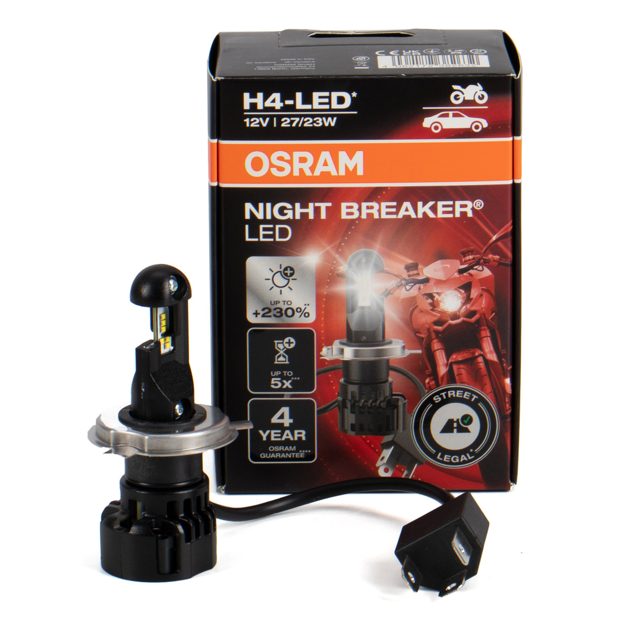 OSRAM H4 NIGHT BREAKER LED Motorrad Abblendlicht mit Straßenzulassung 12V  27/23W 6.000K 