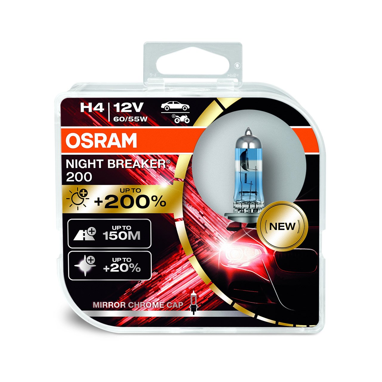 2x OSRAM H4 NIGHT BREAKER 200 Glühlampe Halogenlampe 12V 60/55W P43t +200%