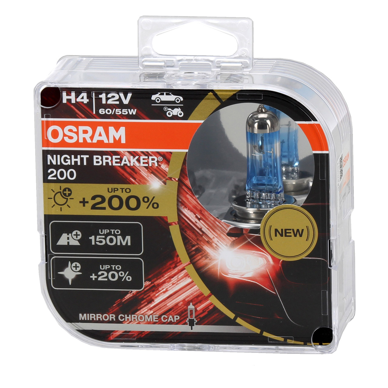 2x OSRAM H4 NIGHT BREAKER 200 Glühlampe Halogenlampe 12V 60/55W P43t +200%