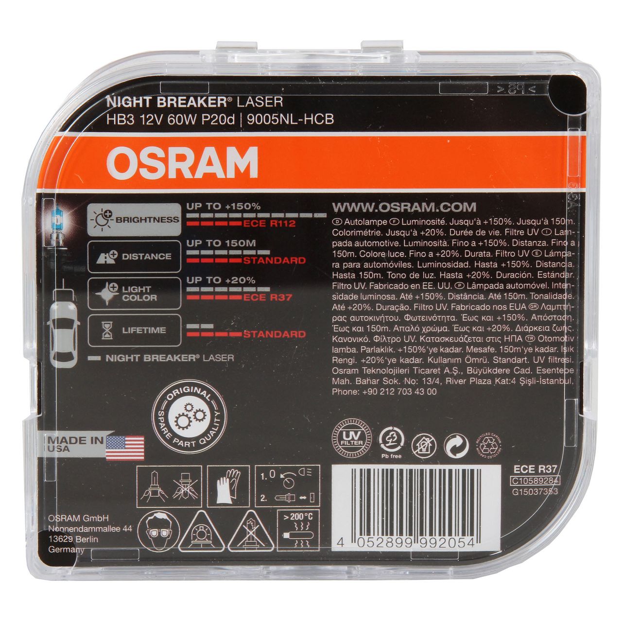 2x OSRAM Glühlampe HB3 NIGHT BREAKER LASER 12V 60W P20d next Generation +150%