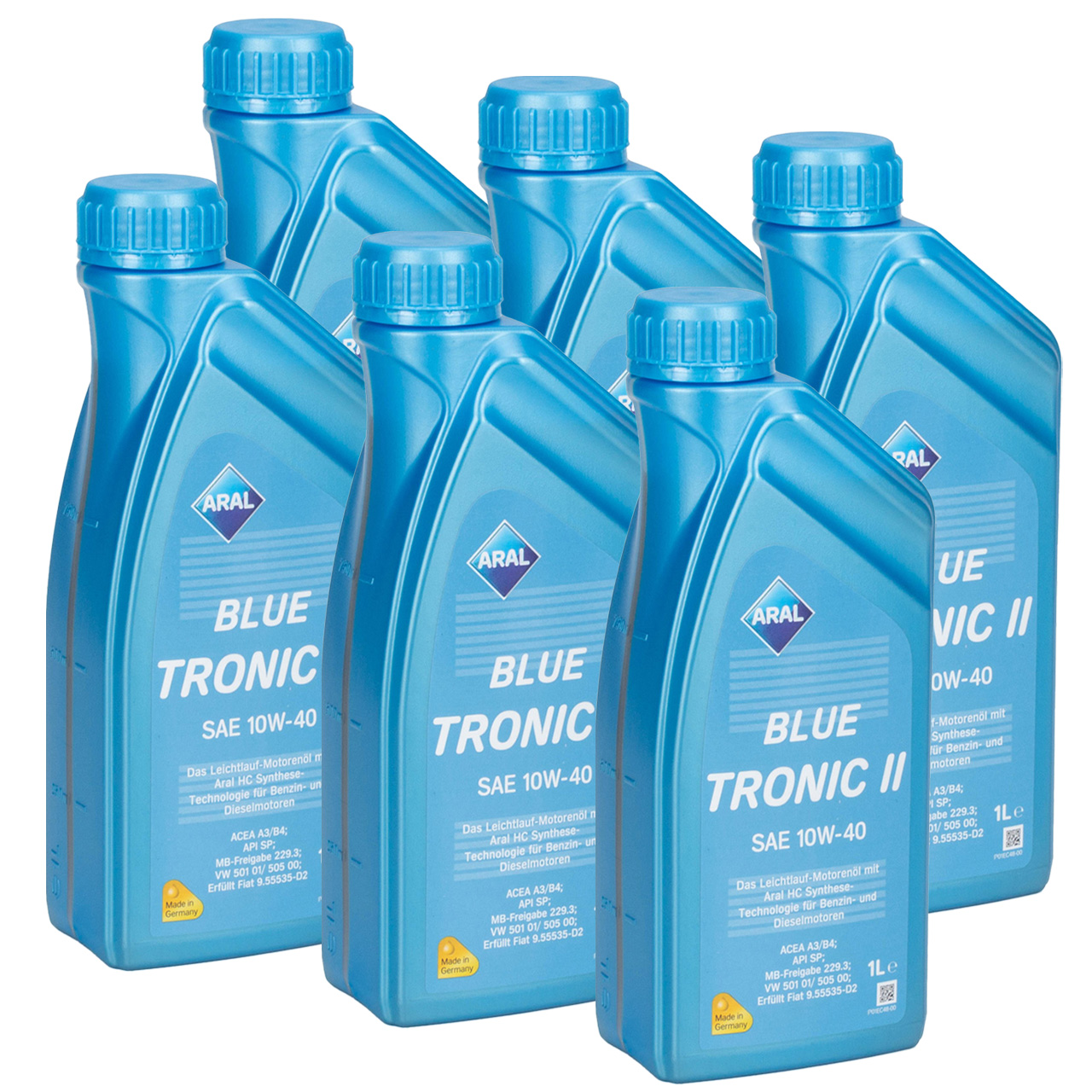 6L 6 Liter ARAL BLUE TRONIC II 10W-40 Motoröl Öl MB 229.3 VW 501.01/505.00 FIAT 9.55535-D2