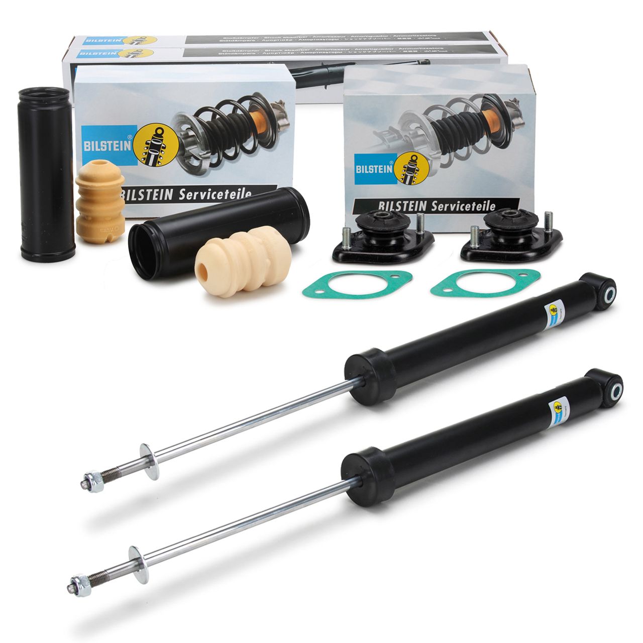2x BILSTEIN B4 shock absorbers + dust covers + strut bearings for BMW 3 Series Compact + Touring (rear)