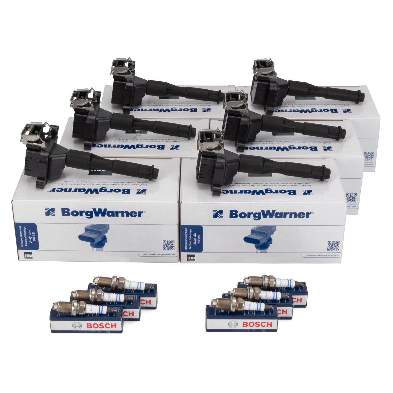 6x BERU Z&uuml;ndspule + 6x BOSCH Z&uuml;ndkerze f&uuml;r BMW 3er E36 E46 5er E39 7er E38 Z3 M50 M52