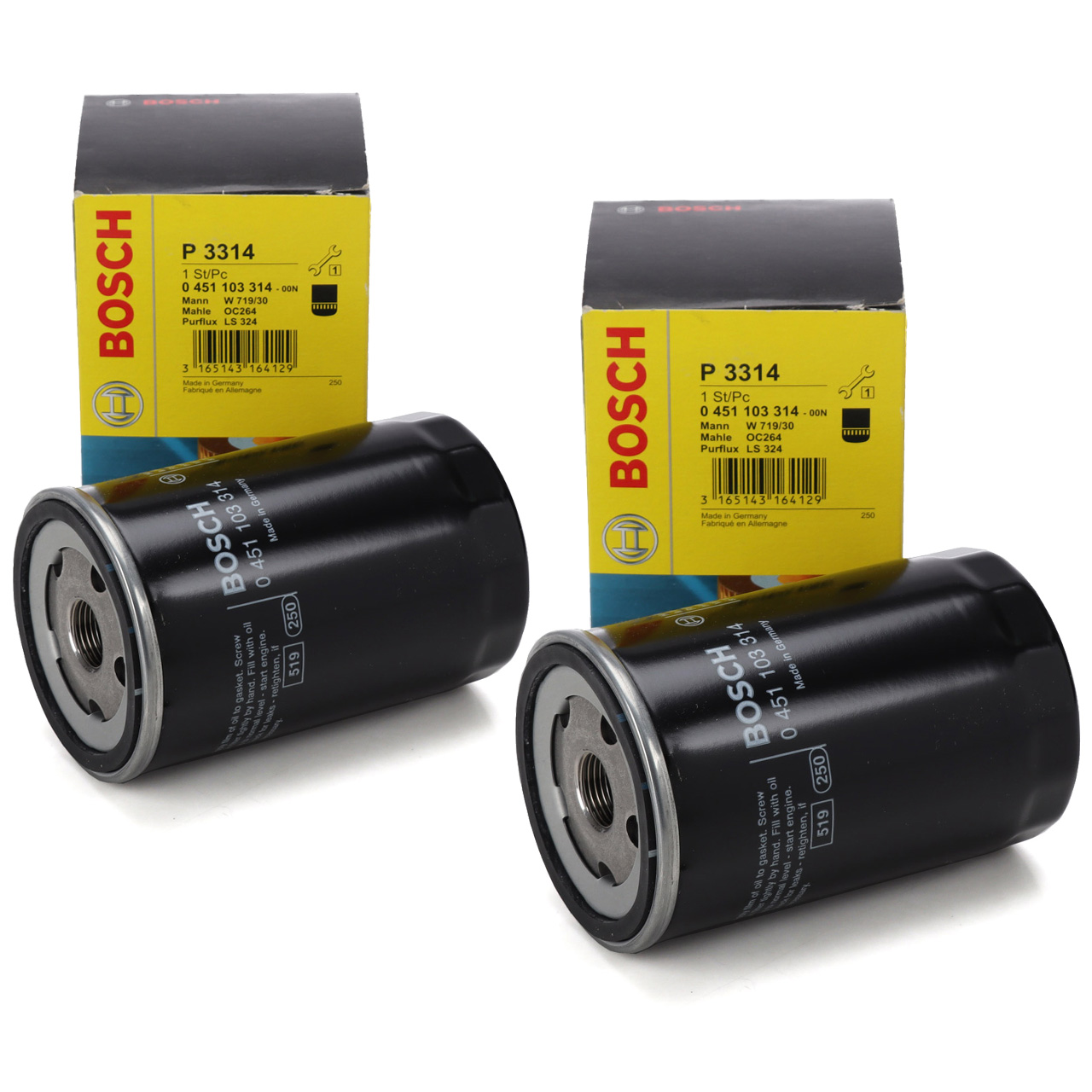 2x BOSCH 0451103314 Ölfilter für VW Golf 3 4 5 6 Passat Polo Sharan Touran 06A115561B