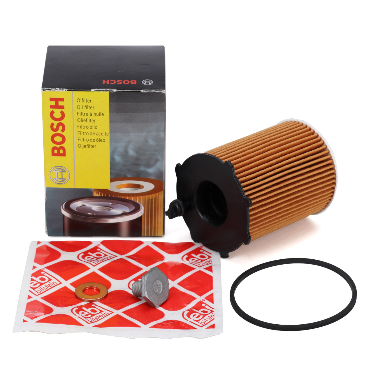 BOSCH 1457429238 &Ouml;lfilter + febi Schraube f&uuml;r CITROEN FIAT FORD MAZDA MINI OPEL PEUGEOT