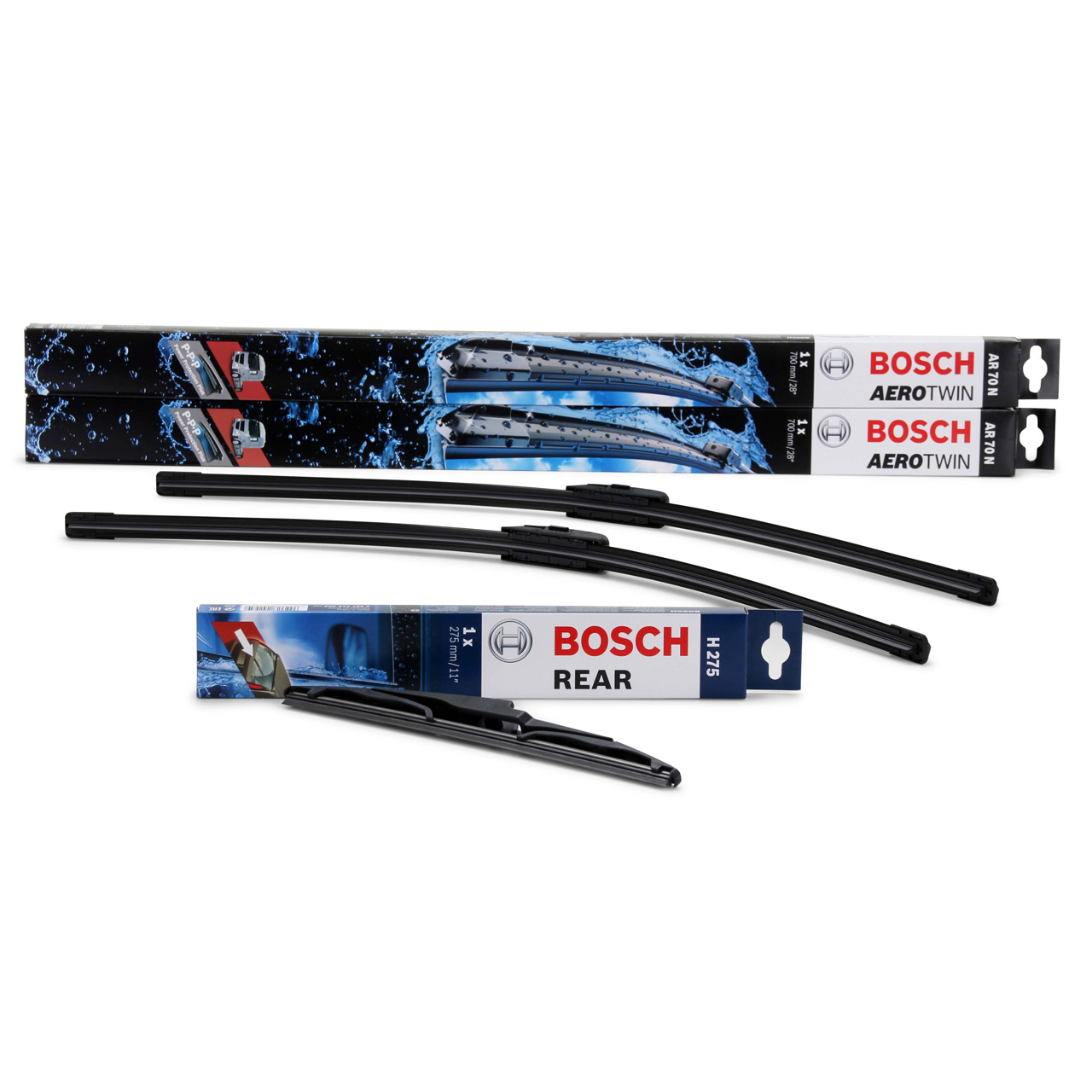 BOSCH 2x AR70N + H275 Scheibenwischer f&uuml;r KIA Carens 4 vorne + hinten