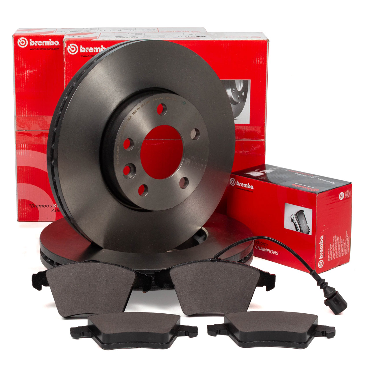 BREMBO Bremsscheiben + Bel&auml;ge + Wako f&uuml;r VW Multivan Transporter T5 2E3 2E4 vorne