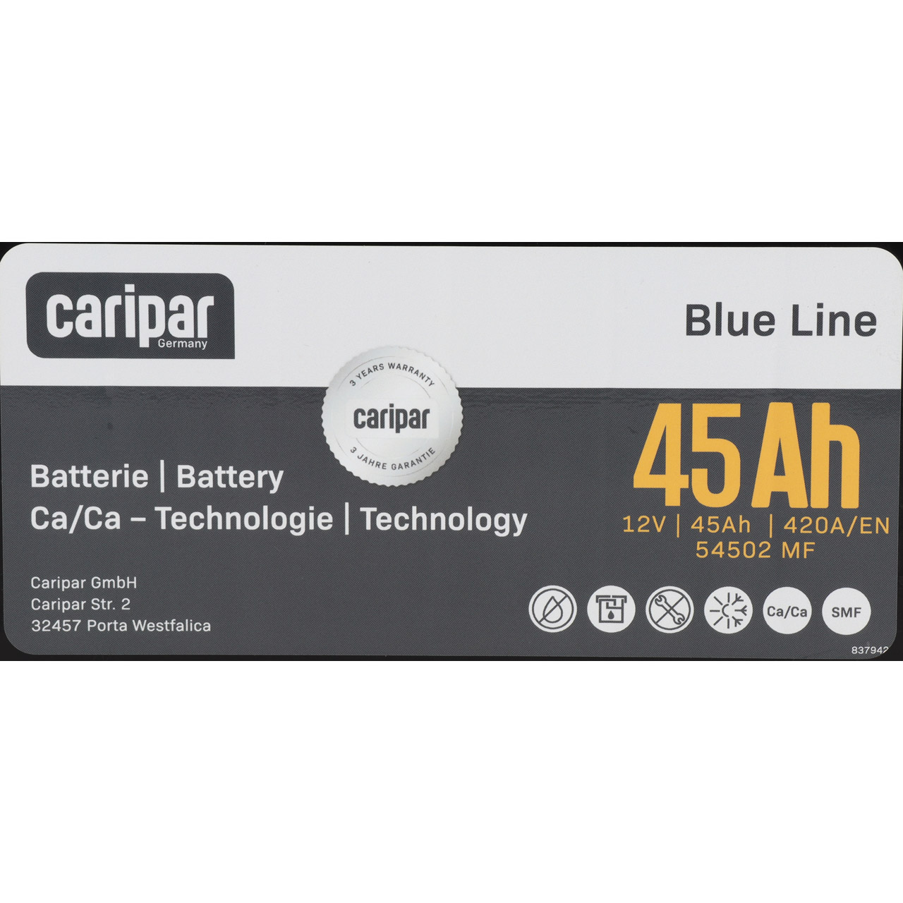 CARIPAR BLUE LINE PKW KFZ Autobatterie Starterbatterie 12V 45Ah 420A/EN B13