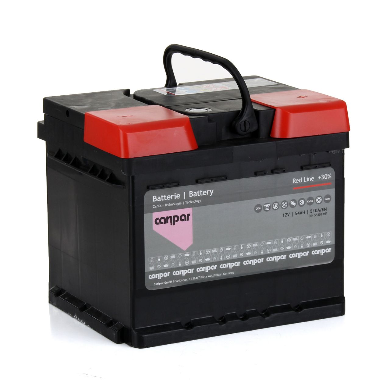 CARIPAR RED LINE +30% PKW KFZ Autobatterie Starterbatterie 12V 54Ah 510A/EN B13