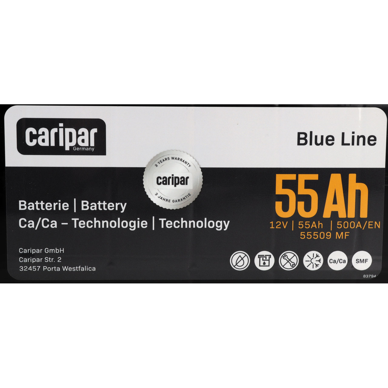 CARIPAR BLUE LINE PKW KFZ Autobatterie Starterbatterie 12V 55Ah 500A/EN B13