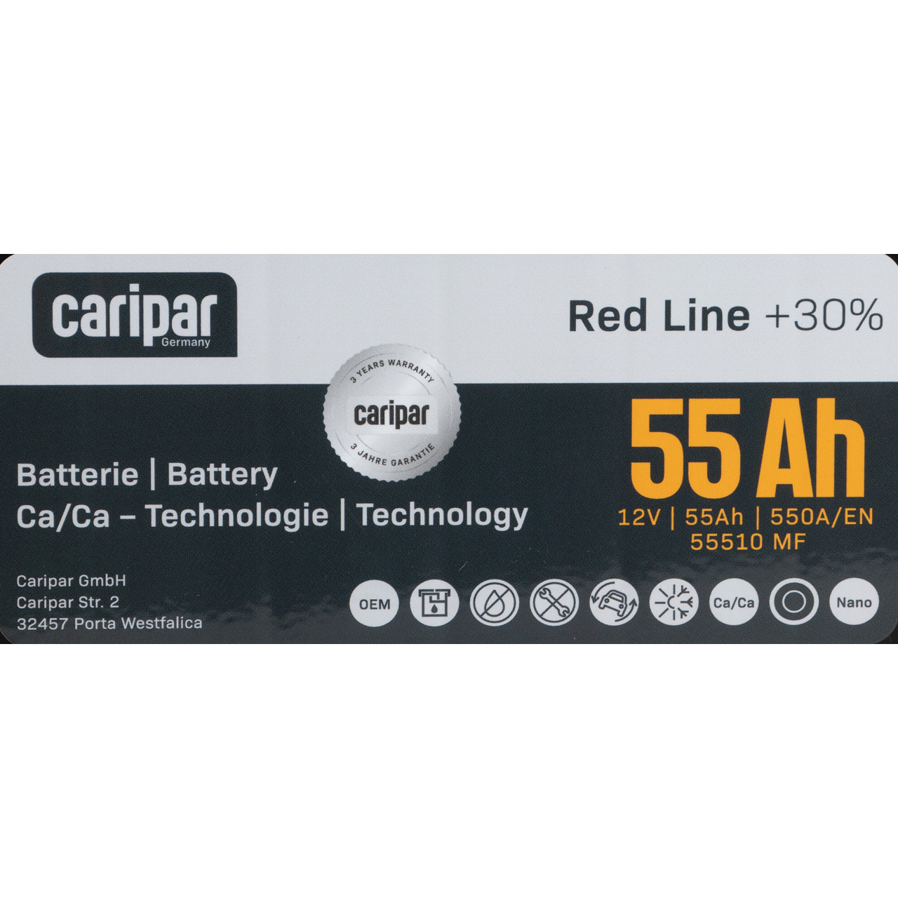 CARIPAR RED LINE +30% PKW KFZ Autobatterie Starterbatterie 12V 55Ah 550A/EN B13