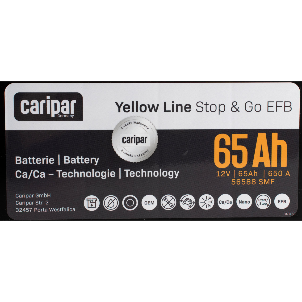 CARIPAR YELLOW LINE Start Stop EFB Autobatterie Starterbatterie 12V 65Ah 650A/EN B13