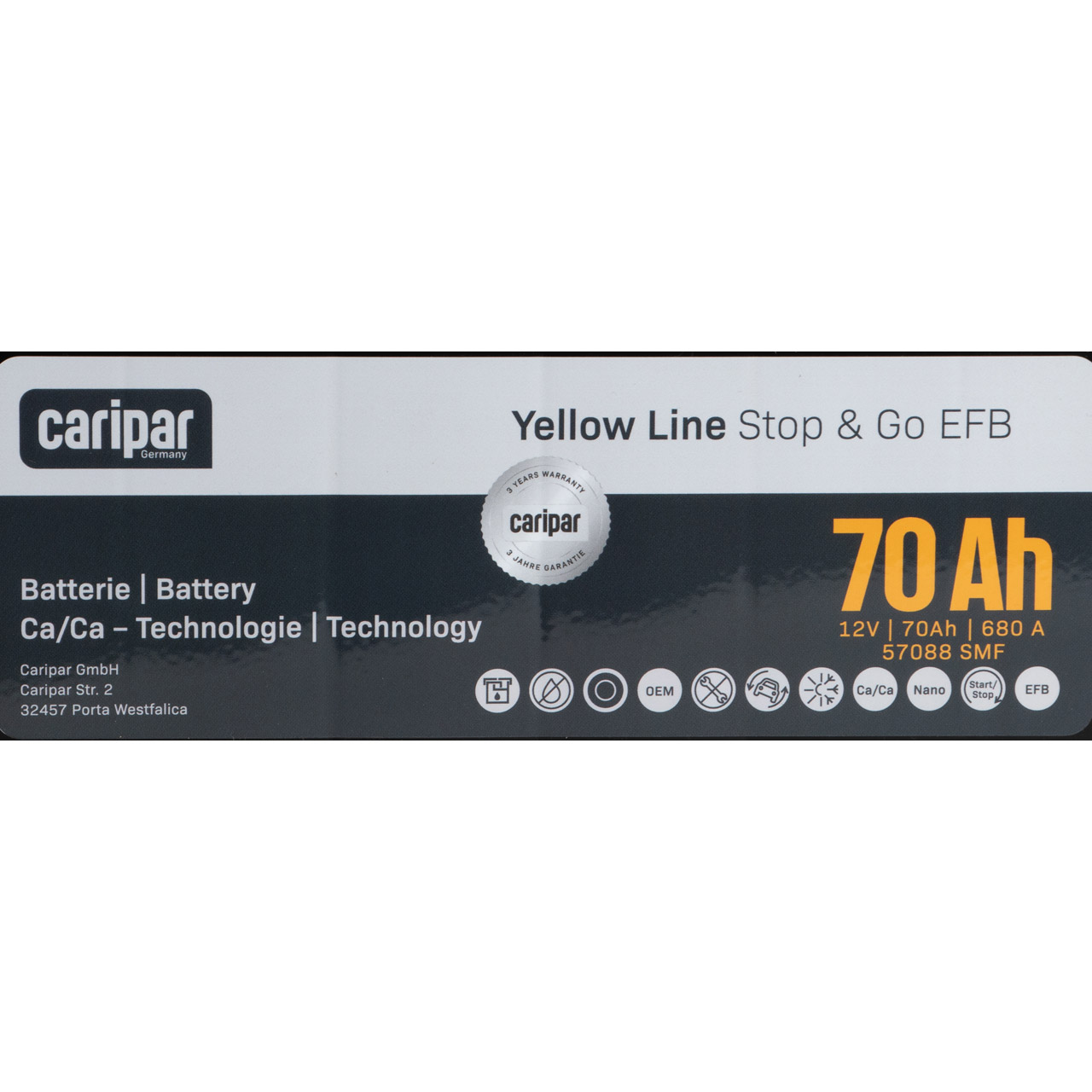 CARIPAR YELLOW LINE Start Stop EFB Autobatterie Starterbatterie 12V 70Ah 680A/EN