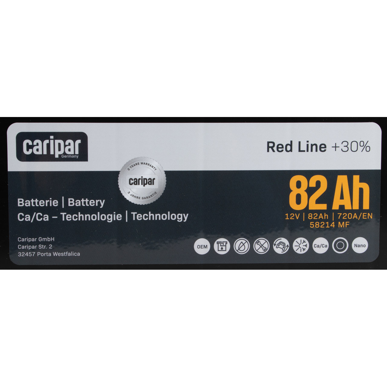 CARIPAR RED LINE +30% PKW KFZ Autobatterie Starterbatterie 12V 82Ah 720A/EN B13