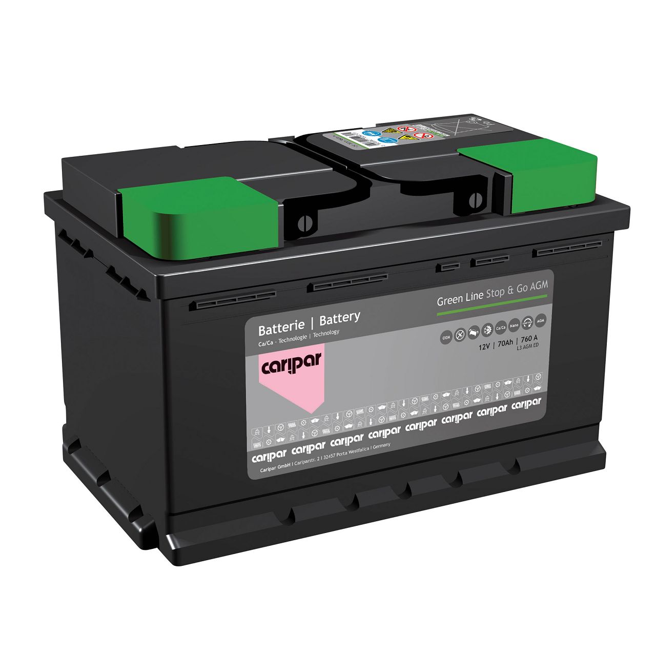 CARIPAR GREEN LINE AGM START STOP Autobatterie Starterbatterie 12V 70Ah 700A/EN B13