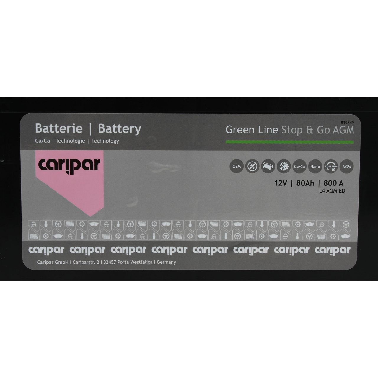 CARIPAR GREEN LINE AGM START STOP Autobatterie Starterbatterie 12V 80Ah 800A/EN B13