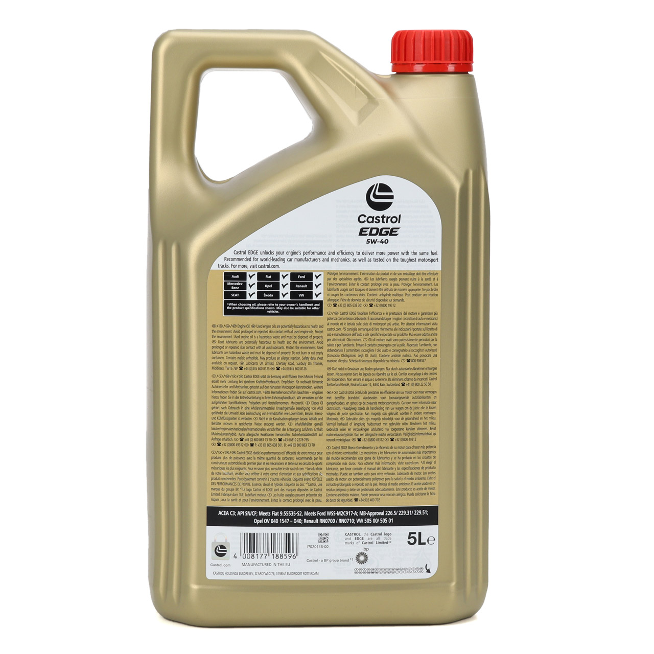 10L 10 Liter CASTROL Edge Motoröl Öl 5W-40 ACEA Light Duty C3 API  