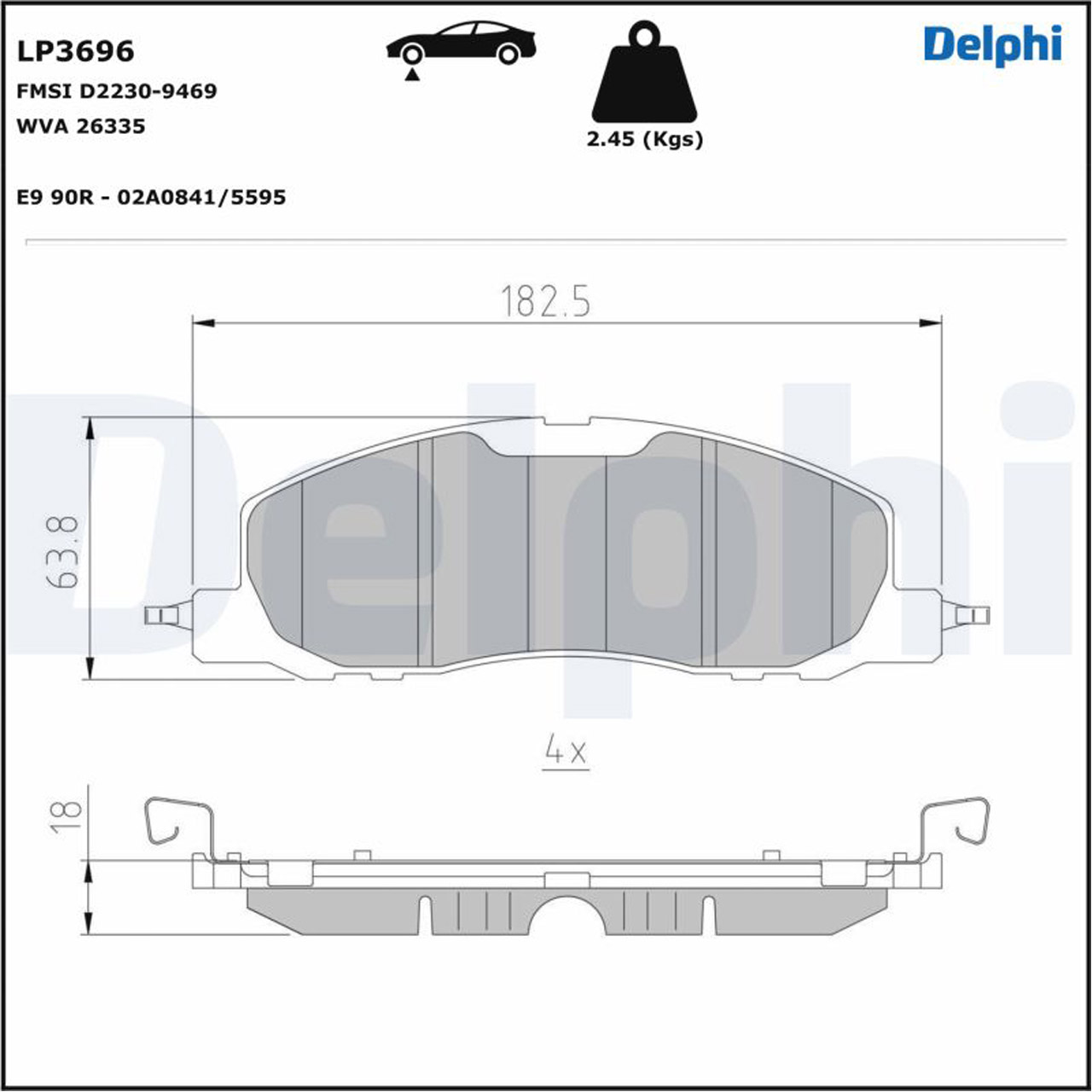 DELPHI LP3696 Bremsbeläge FORD Explorer (U6_) 3.0 EcoBoost Plug-in Hybrid AWD 457 PS vorne