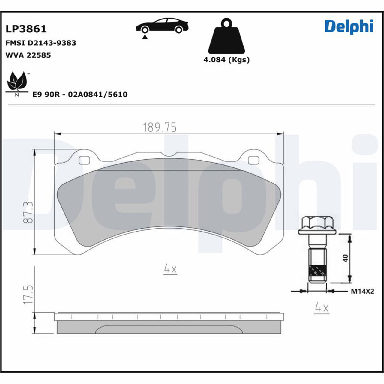 DELPHI LP3861 Bremsbeläge VOLVO S60 II III V60 I 2.0 Polestar AWD 3.0 T / T8 vorne