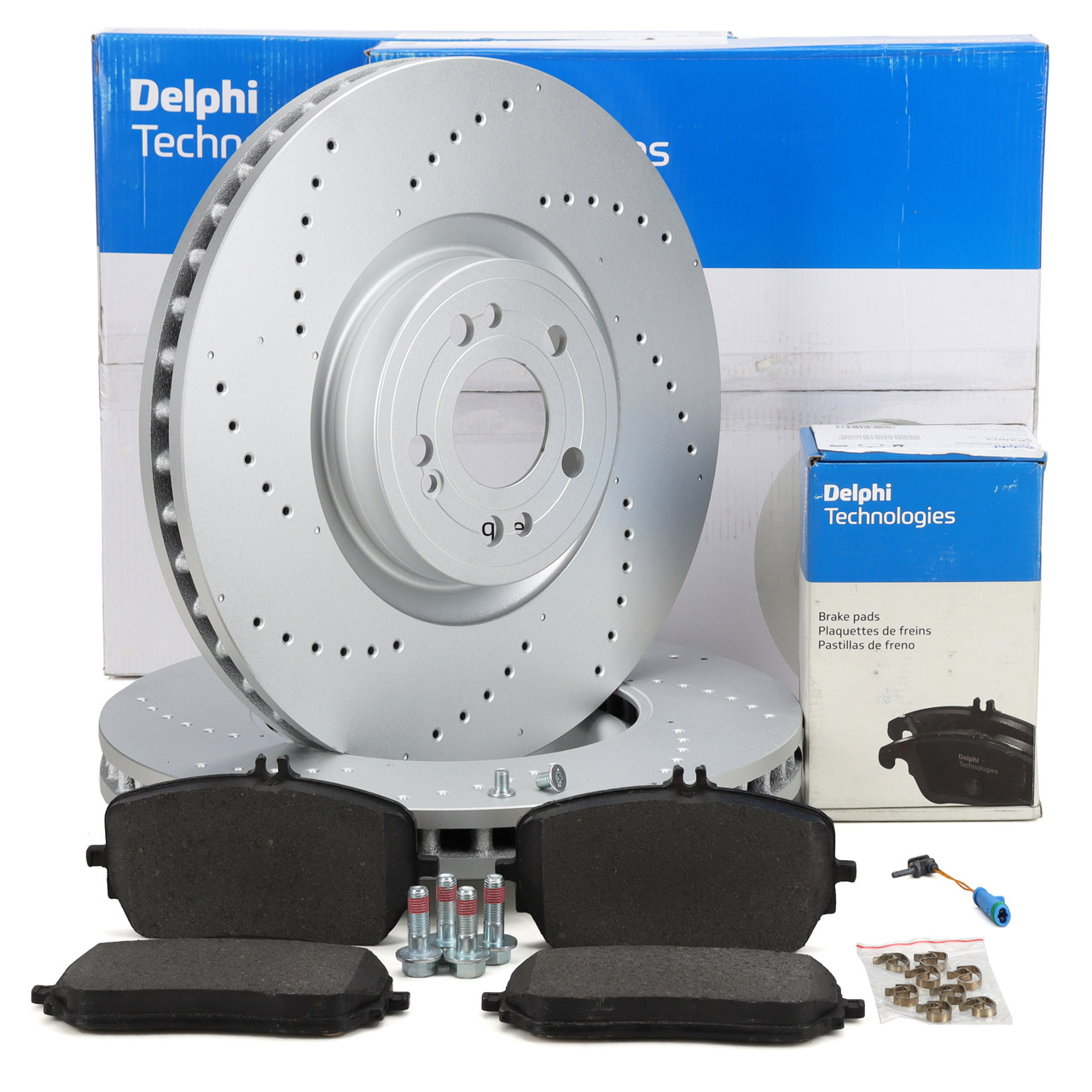 DELPHI Bremsscheiben + Bremsbeläge + Sensor MERCEDES GLE V167 C167 GLS X167 vorne