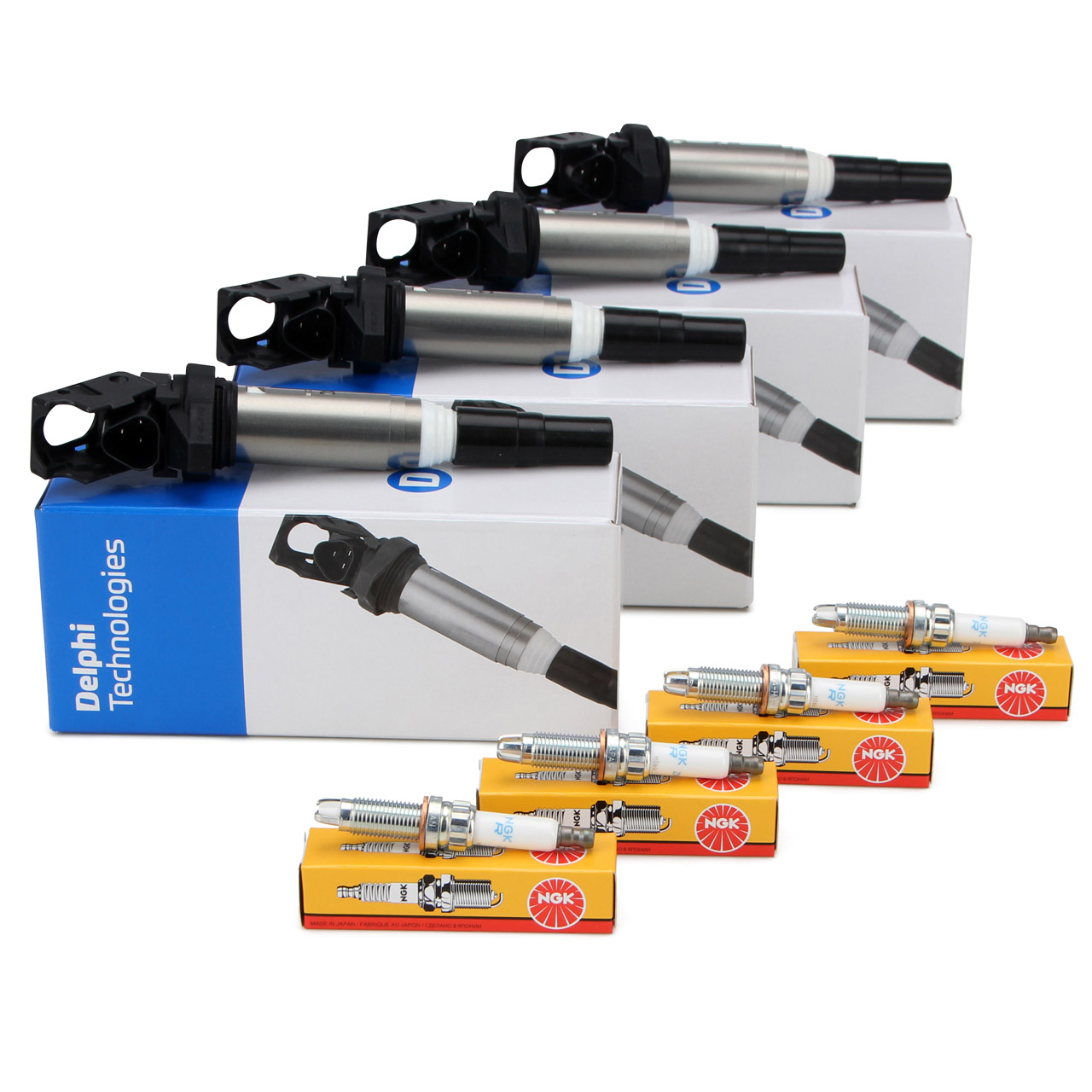4x DELPHI Zündspule + NGK Zündkerze BMW 1er E81-88 3er E90-93 5er 