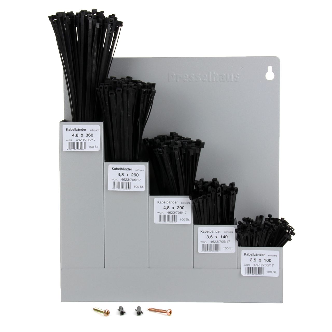 500x DRESSELHAUS Kabelbinder Kabelband Wandhalter Halter Sortiment Box gefüllt Set schwarz