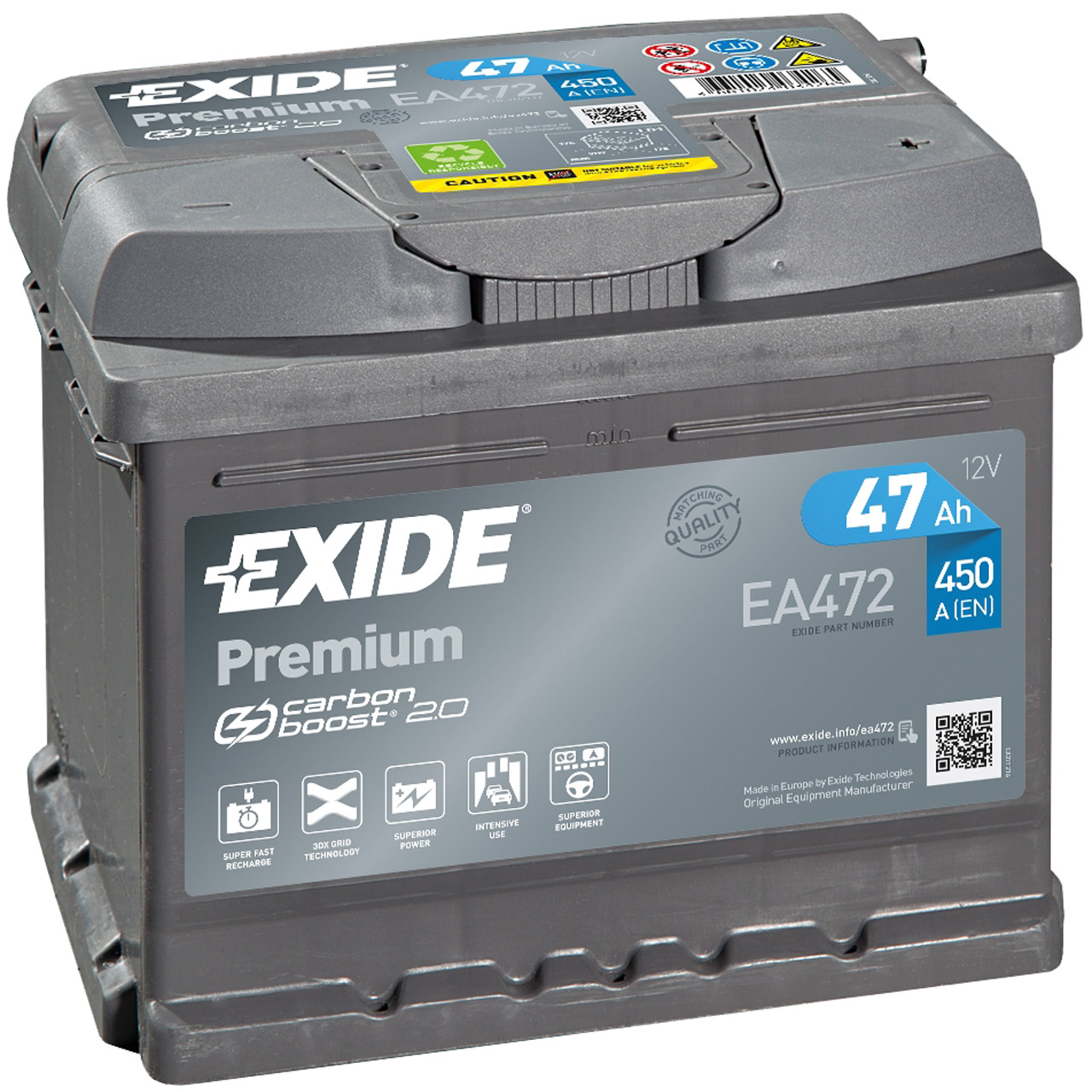 EXIDE EA472 PREMIUM Autobatterie Batterie Starterbatterie 12V 47Ah EN450A
