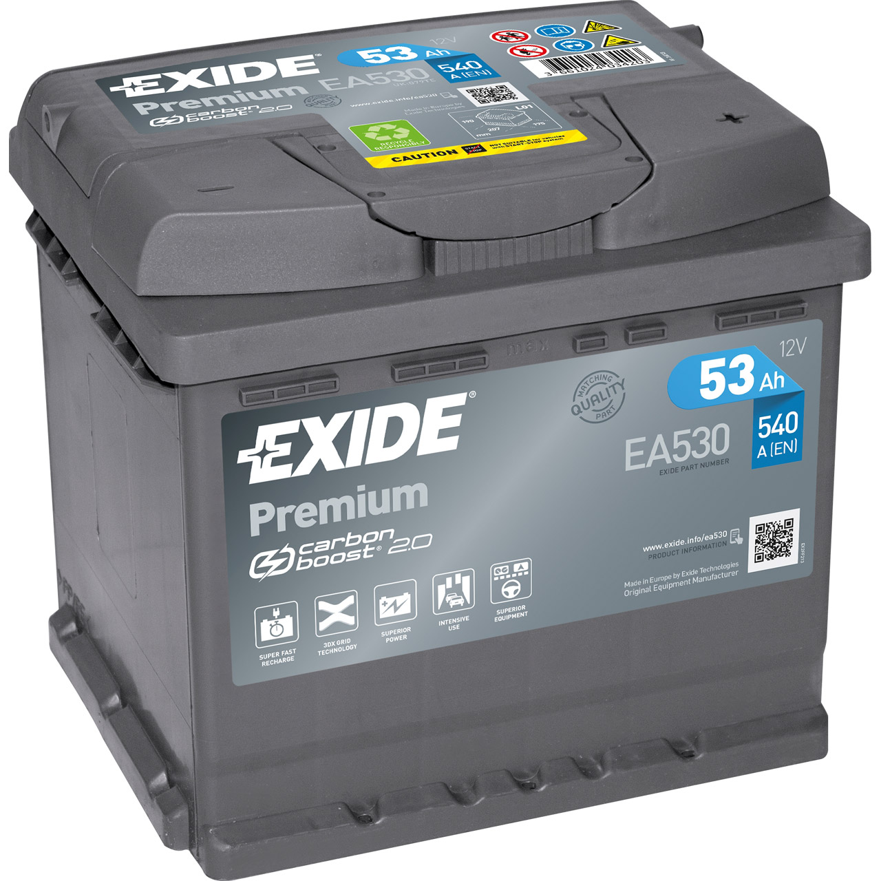 EXIDE EA530 PREMIUM Autobatterie Batterie Starterbatterie 12V 53Ah EN540A
