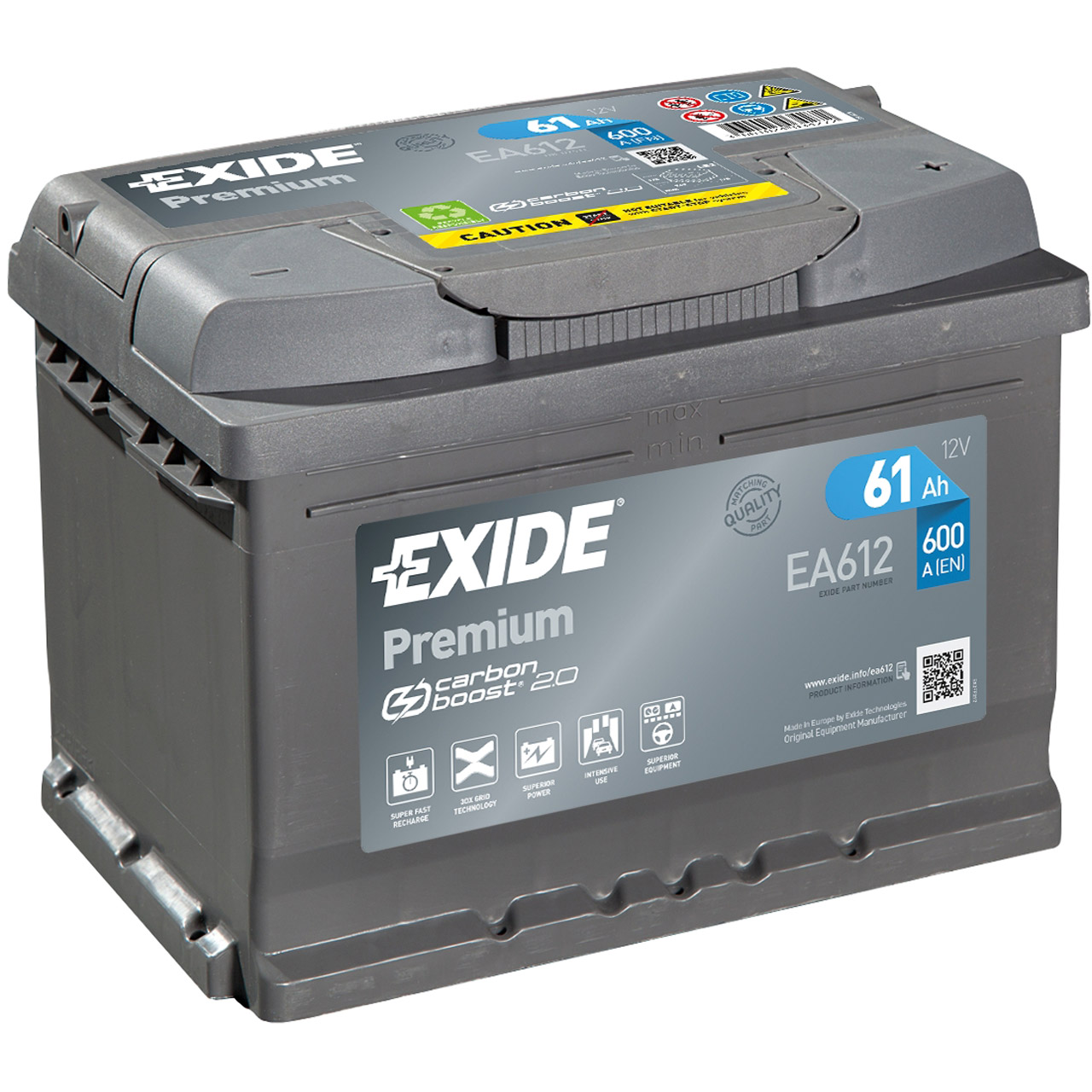 EXIDE EA612 PREMIUM Autobatterie Batterie Starterbatterie 12V 61Ah EN600A