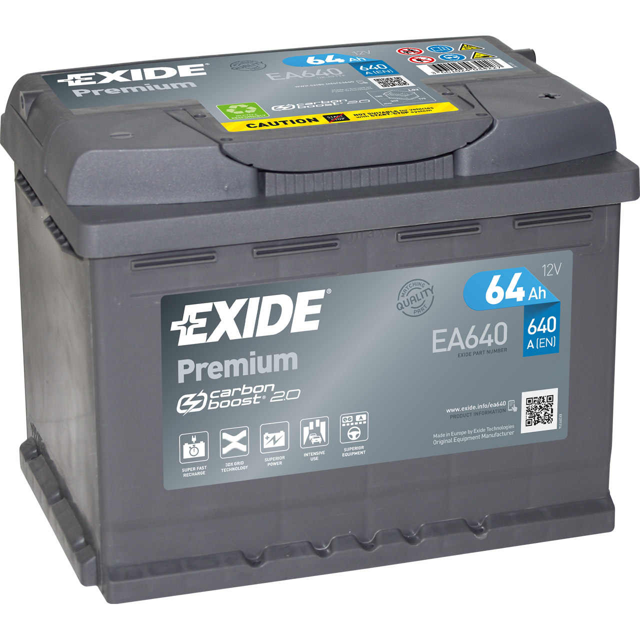 EXIDE EA640 PREMIUM Autobatterie Batterie Starterbatterie 12V 64Ah EN640A