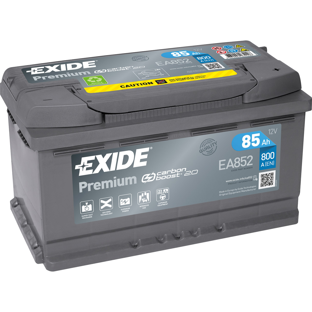 EXIDE EA852 PREMIUM Autobatterie Batterie Starterbatterie 12V 85Ah EN800A