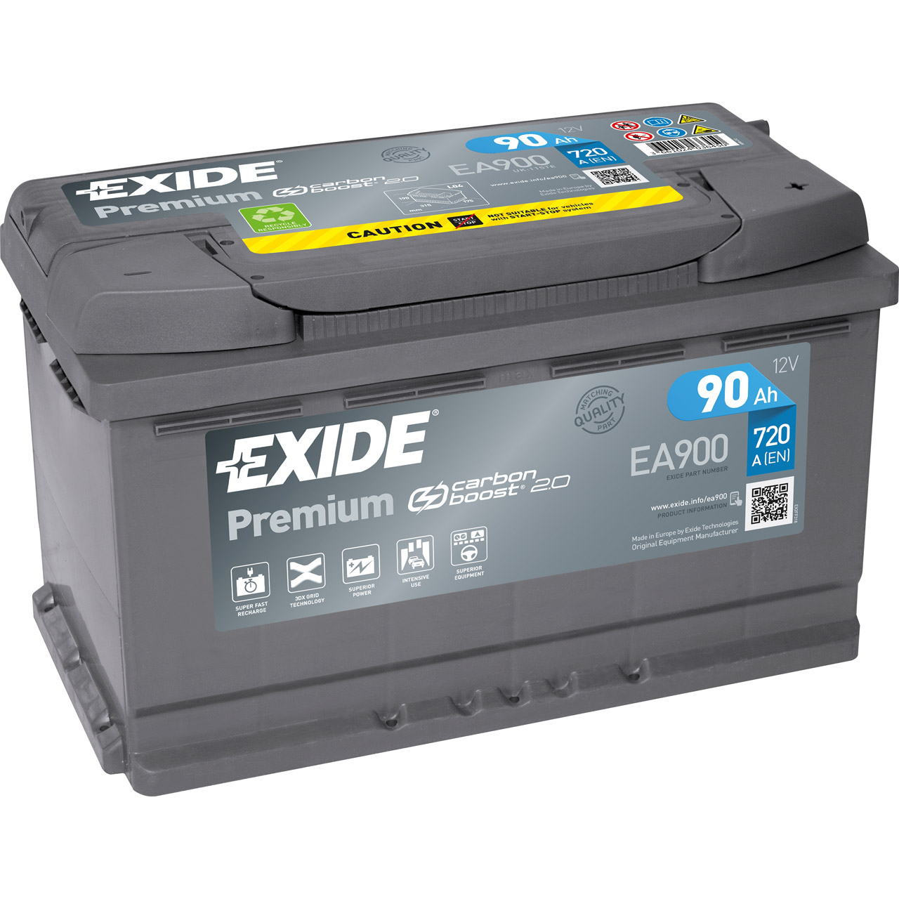 EXIDE EA900 PREMIUM Autobatterie Batterie Starterbatterie 12V 90Ah EN720A