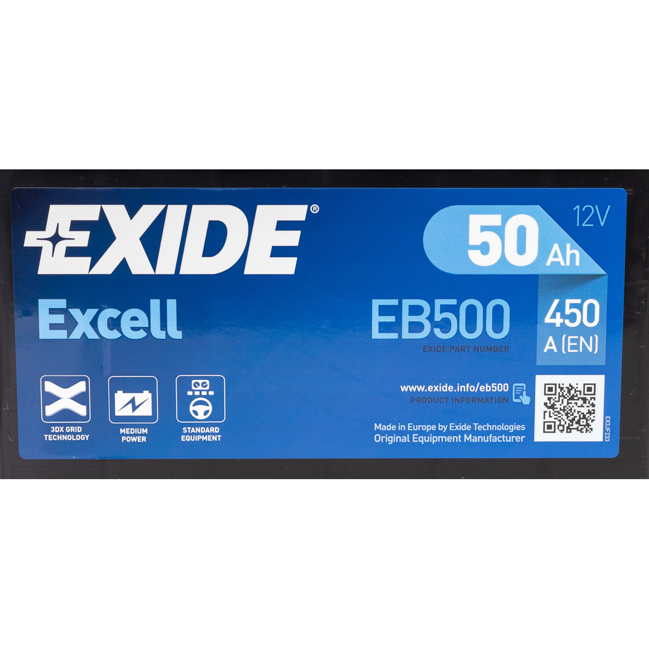 EXIDE EB500 EXCELL Autobatterie Batterie Starterbatterie 12V 50Ah EN450A