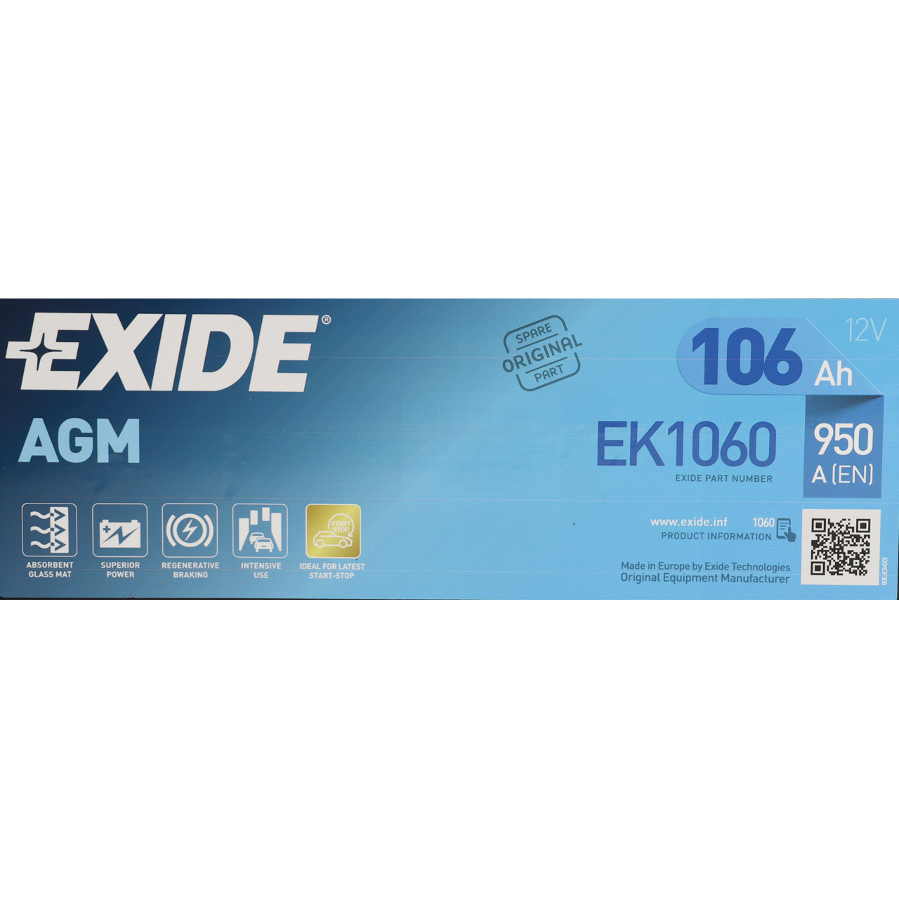 EXIDE EK1060 AGM START-STOP Autobatterie Batterie Starterbatterie 12V 106Ah EN950A