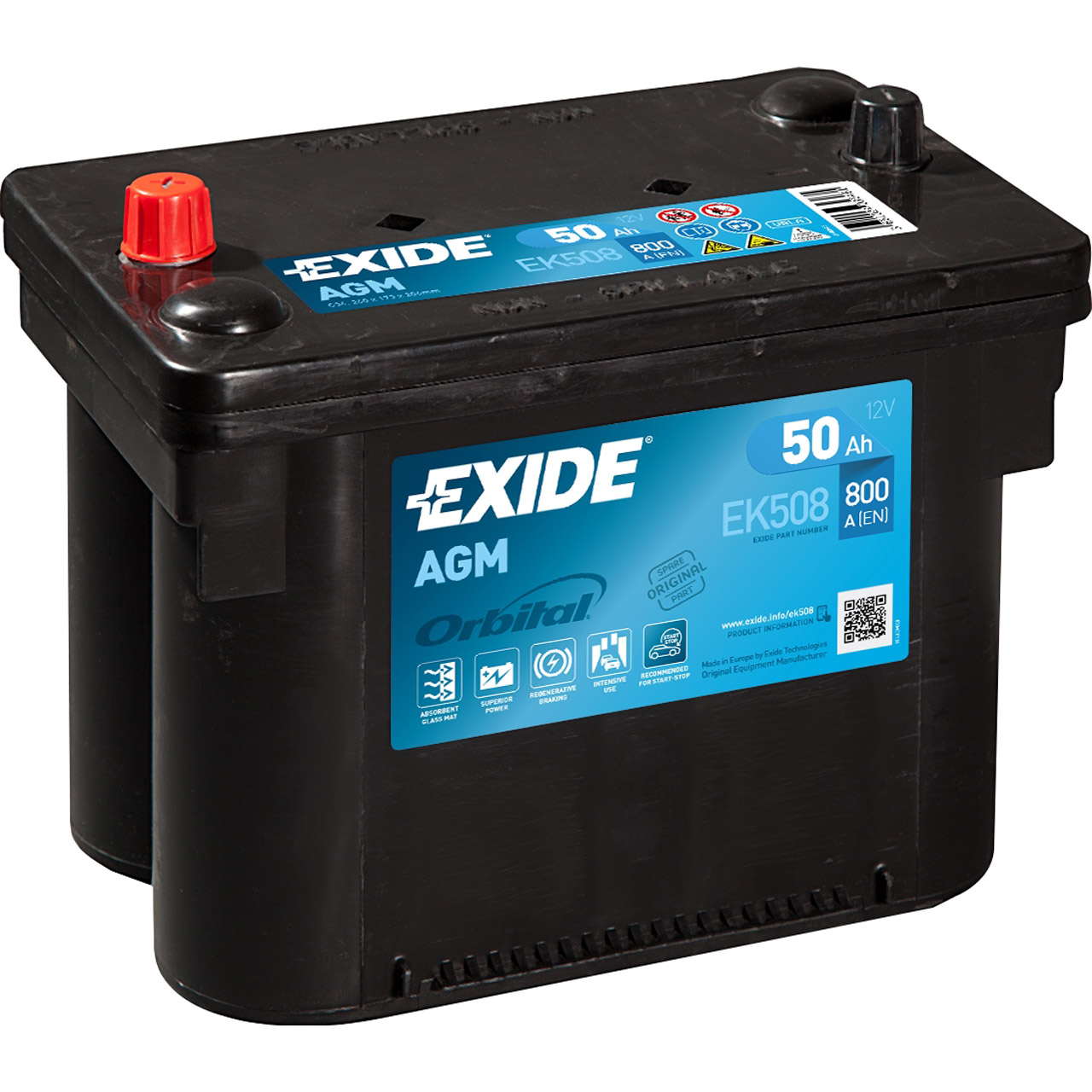 EXIDE EK508 AGM START-STOP Autobatterie Batterie Starterbatterie 12V 50Ah EN800A
